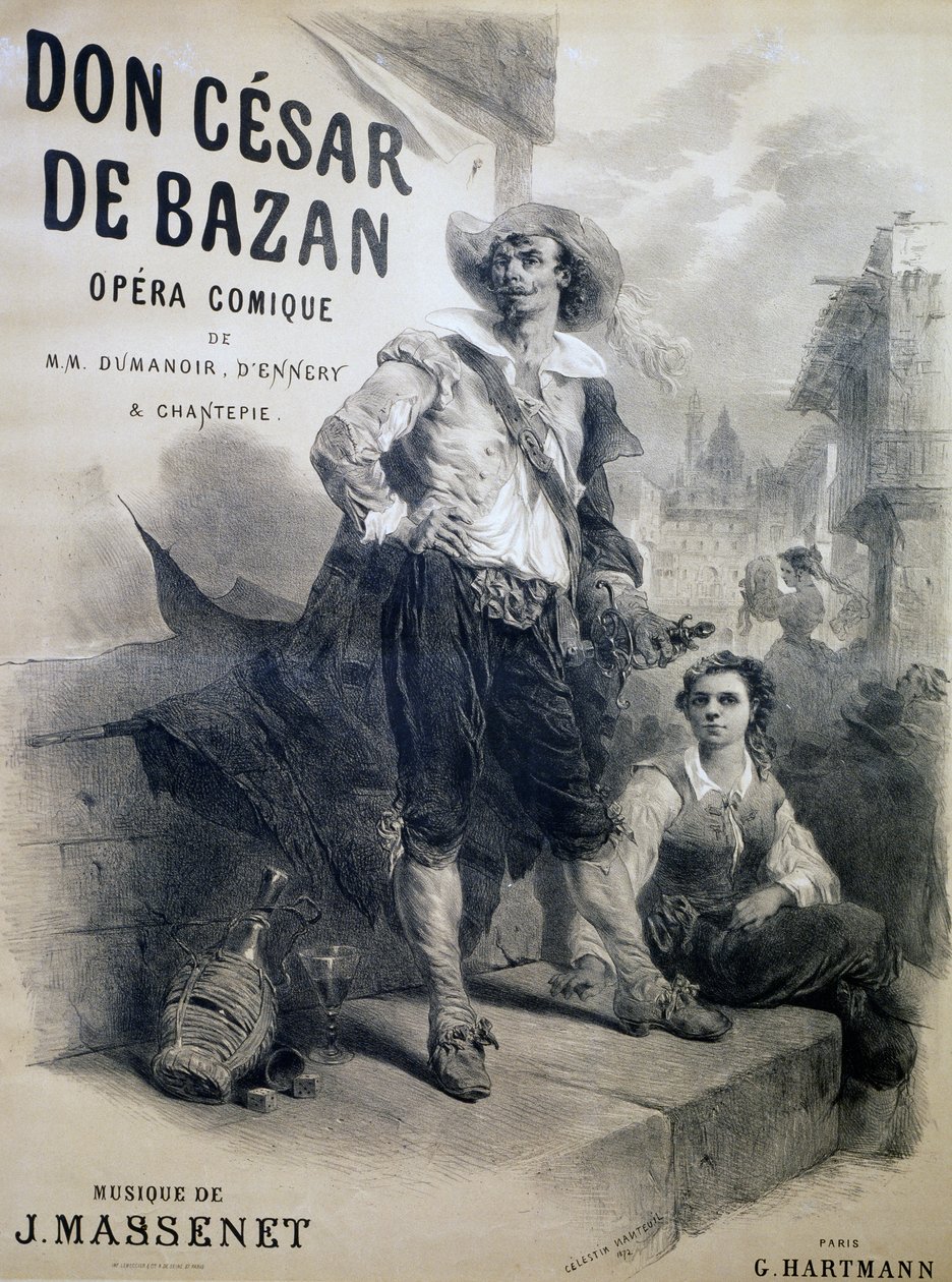 Plakát pro Don Cesar de Bazan, komická opera, libreto Philippe-Francois Dumanoir, Adolphe-Philippe D