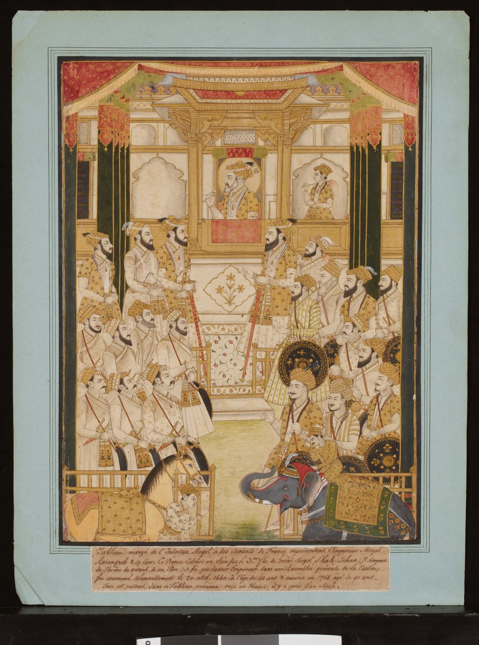 Durbar mughalského císaře Aurangzeba, asi 1675-1725 (kvaš a zlatý papír) od Central Indian School