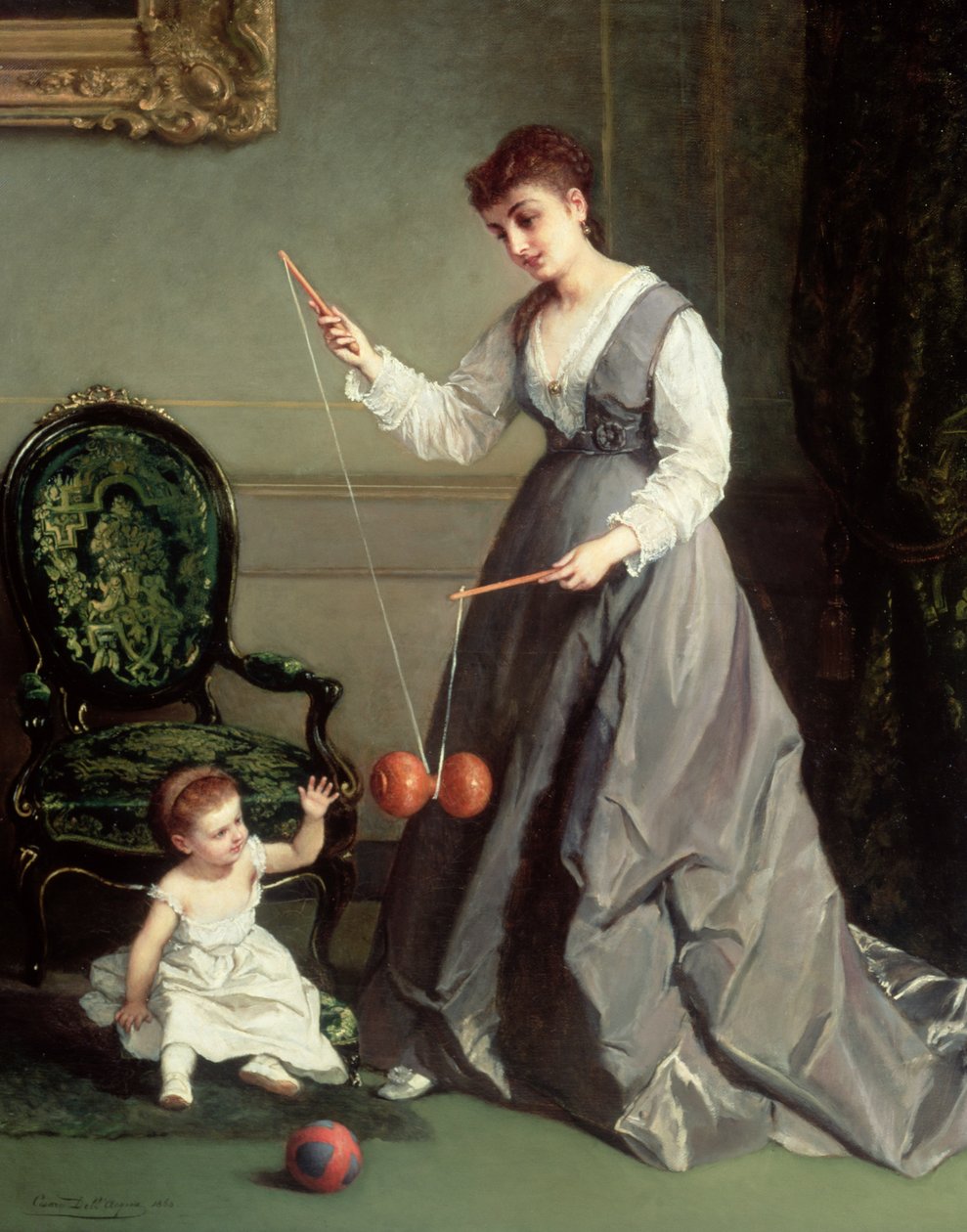 „Anděl a ďábel“ nebo „Hraní diabola, ďábla na dvou hůlkách“ 1868 od Cesare Felix dell Acqua