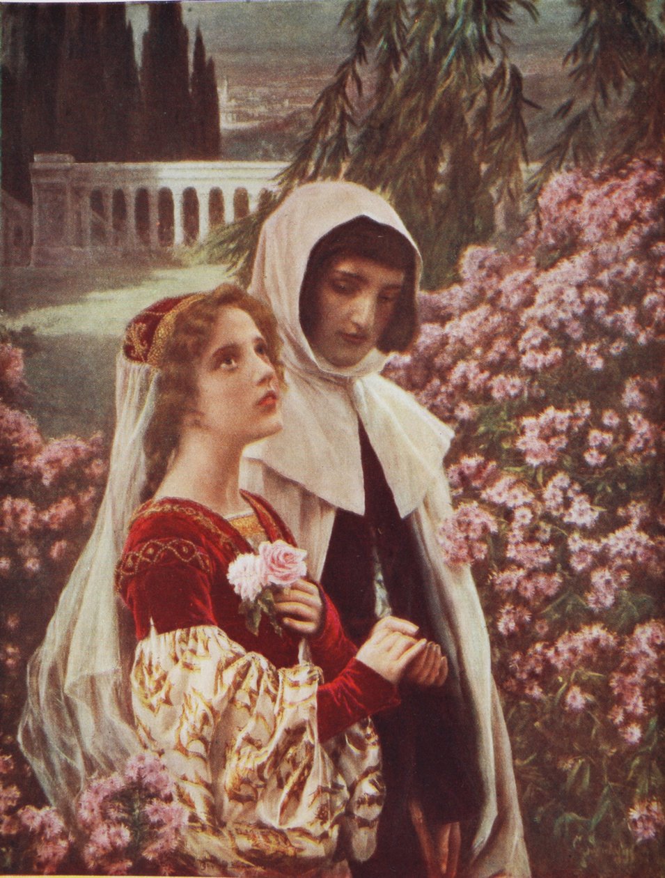 Dante a Beatrice v zahradě od Cesare Saccaggi