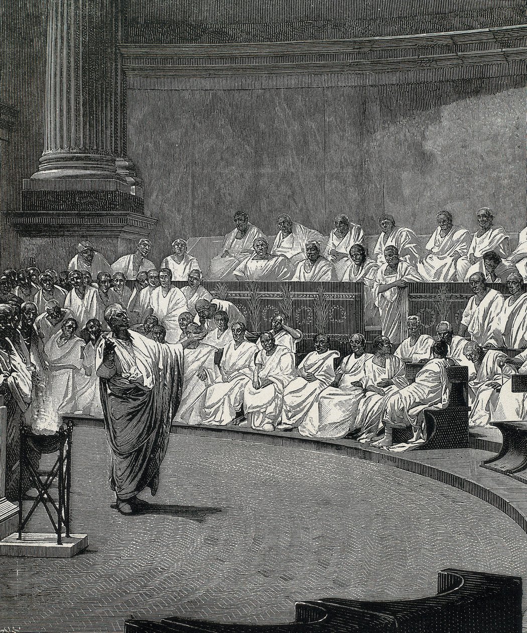 Cicero odsuzuje spiklence Catilina (rytina) od Cesare (after) Maccari