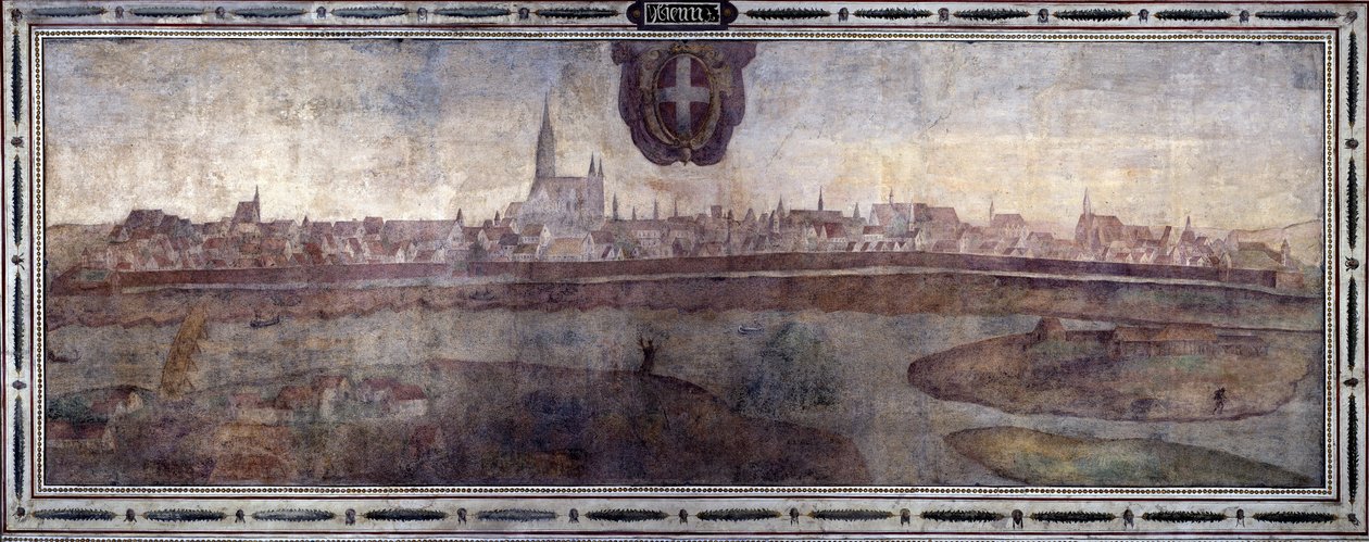 Pohled na Vídeň v Rakousku. Pohled na města habsburské říše. Freska Michelozzova dvora v Palazzo Vecchio ve Florencii. Malba Sebastiana Veroneseho Giovanniho Lombardiho, Cesare Baglioniho a Turina da Piamonte, kolem roku 1565. Velikost: od Cesare Baglioni