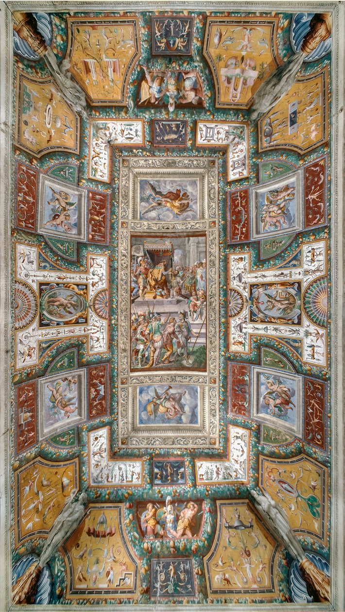 Pier Maria Rossi s poctou Řádu svatého Michaela, Pohled na strop Sala delle Gesta Rossiane, Rocca dei Rossi, San Secondo, Parma, Itálie, cca 1570 (freska) od Cesare and Jacopo Bertoia and others Baglione
