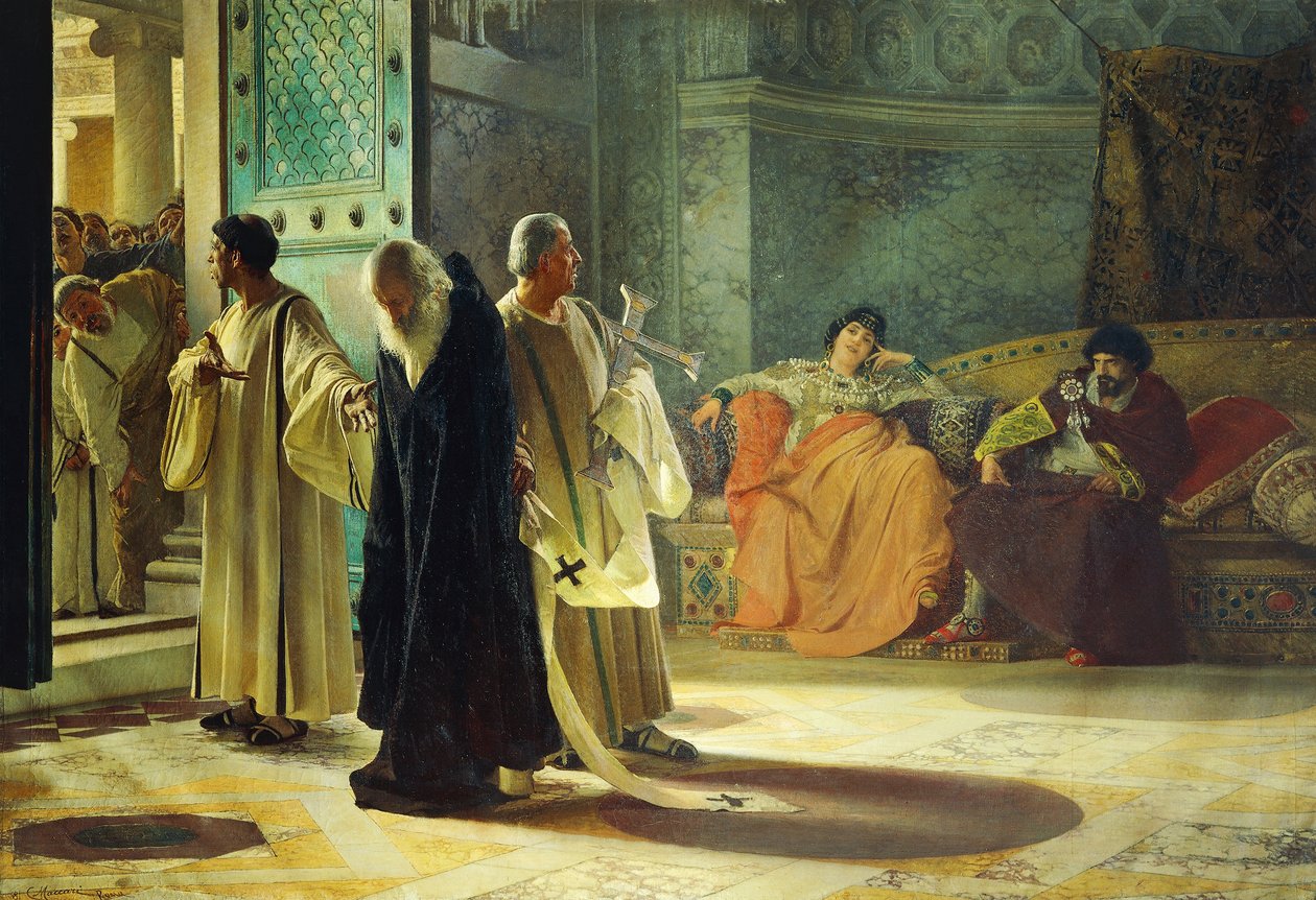 Depozice papeže Silveria, 537, olej na plátně, Cesare Maccari (1840-1919) od Cesare Maccari