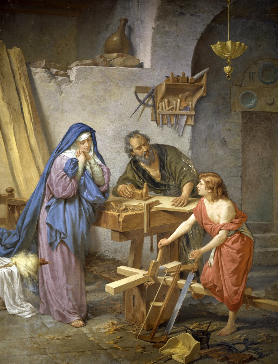Josef, Marie a Ježíš v tesařině od Cesare Maccari
