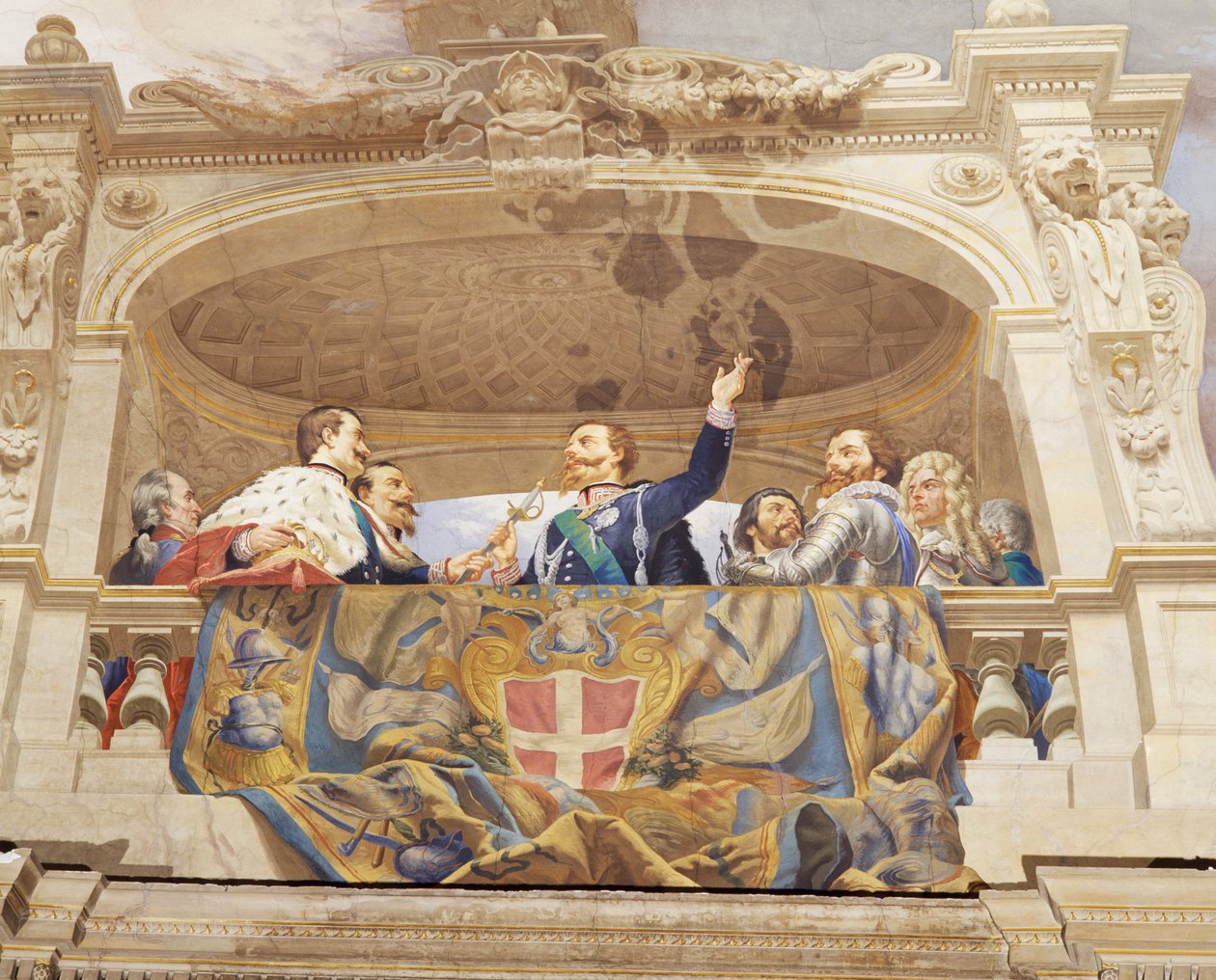 Detail z Alegorie Itálie, freska Cesare Mariani (1826-1901), strop, Síň většiny, Palazzo delle Finanze (Palác financí), Řím. Itálie od Cesare Mariani