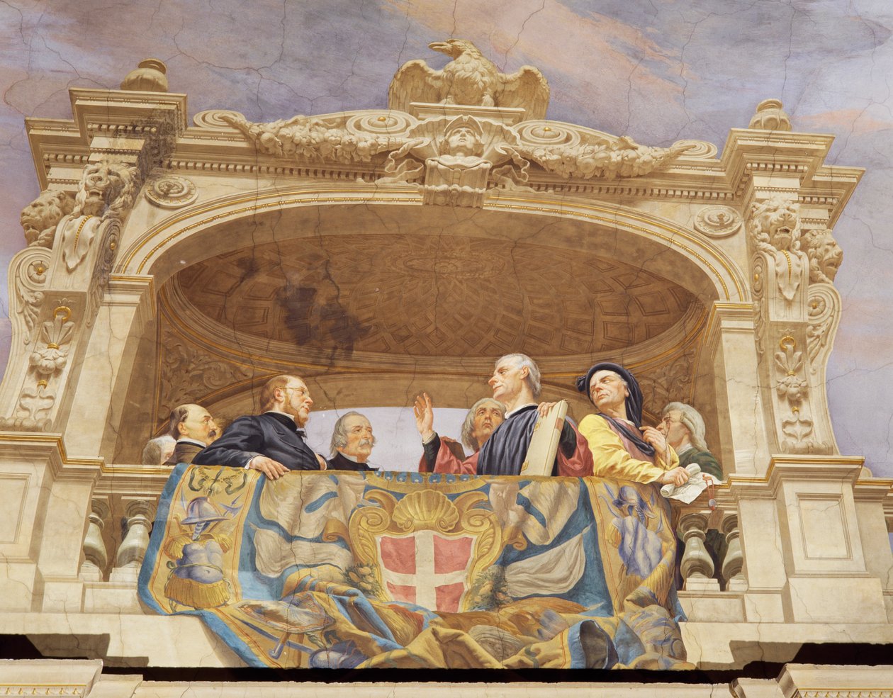 Detail z Alegorie Itálie, freska Cesare Mariani (1826-1901), strop, Síň většiny, Palazzo delle Finanze (Palác financí), Řím. Itálie od Cesare Mariani