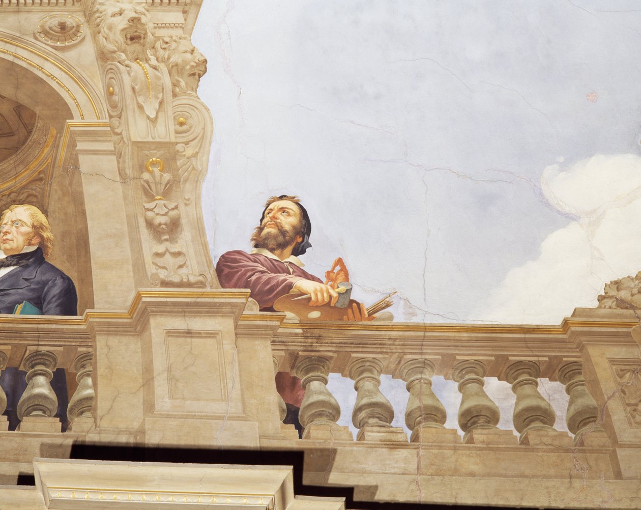 Detail z Alegorie Itálie, freska Cesare Mariani (1826-1901), strop, Síň většiny, Palazzo delle Finanze (Palác financí), Řím. Itálie od Cesare Mariani