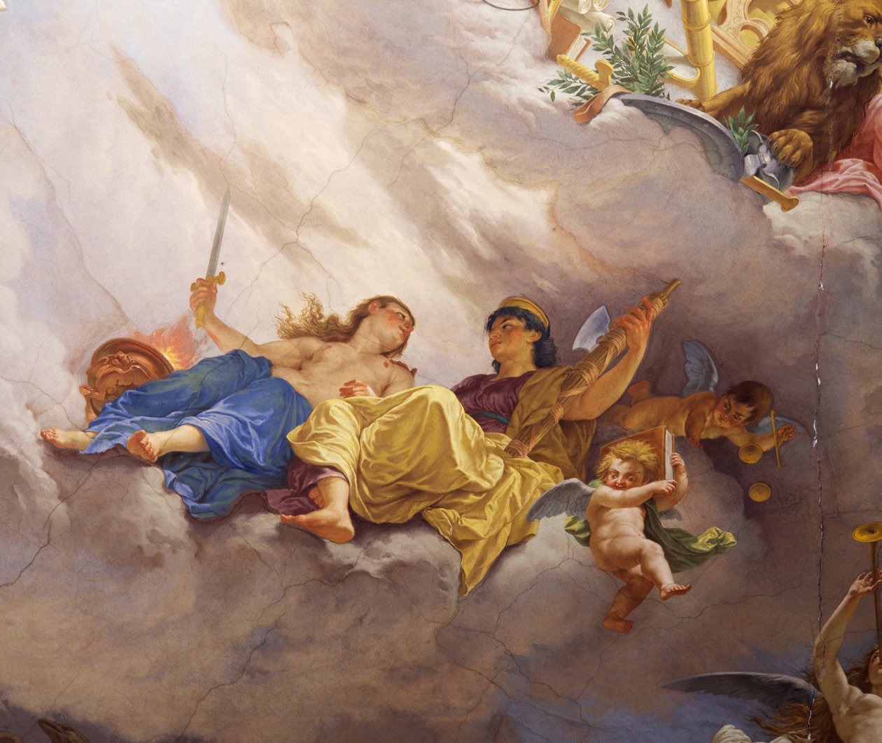 Detail z Alegorie Itálie, freska Cesare Mariani (1826-1901), strop, Síň většiny, Palazzo delle Finanze (Palác financí), Řím. Itálie od Cesare Mariani