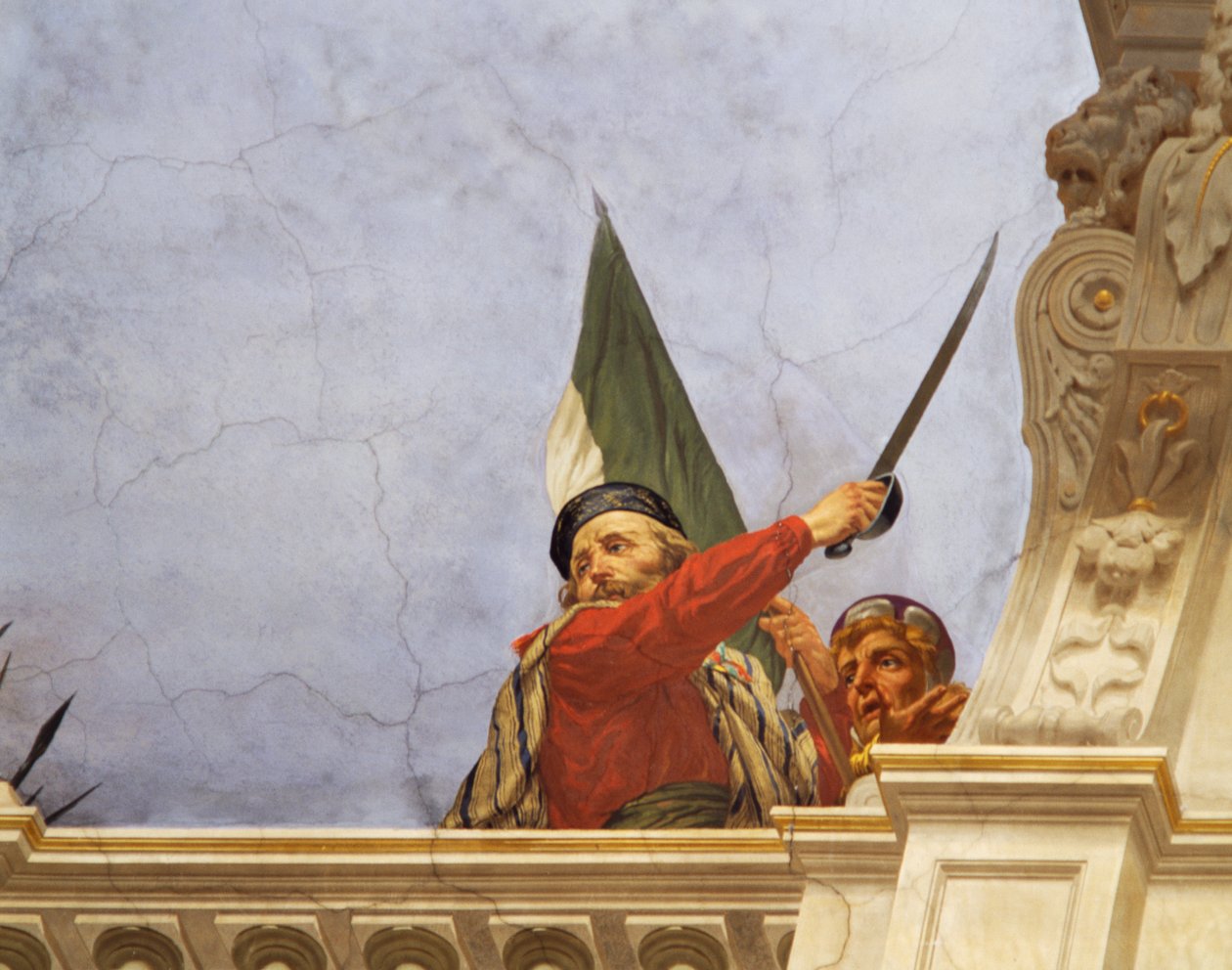 Detail z Alegorie Itálie, freska Cesare Mariani (1826-1901), strop, Síň většiny, Palazzo delle Finanze (Palác financí), Řím. Itálie od Cesare Mariani