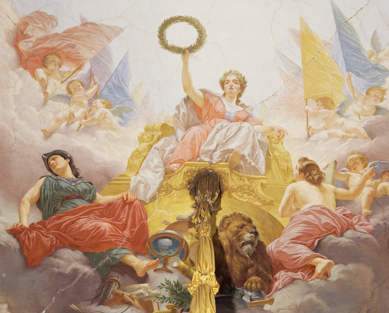 Detail z Alegorie Itálie, freska Cesare Mariani (1826-1901), strop, Síň většiny, Palazzo delle Finanze (Palác financí), Řím. Itálie od Cesare Mariani