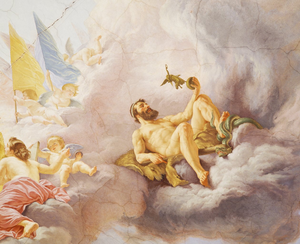 Detail z Alegorie Itálie, freska Cesare Mariani (1826-1901), strop, Síň většiny, Palazzo delle Finanze (Palác financí), Řím. Itálie od Cesare Mariani