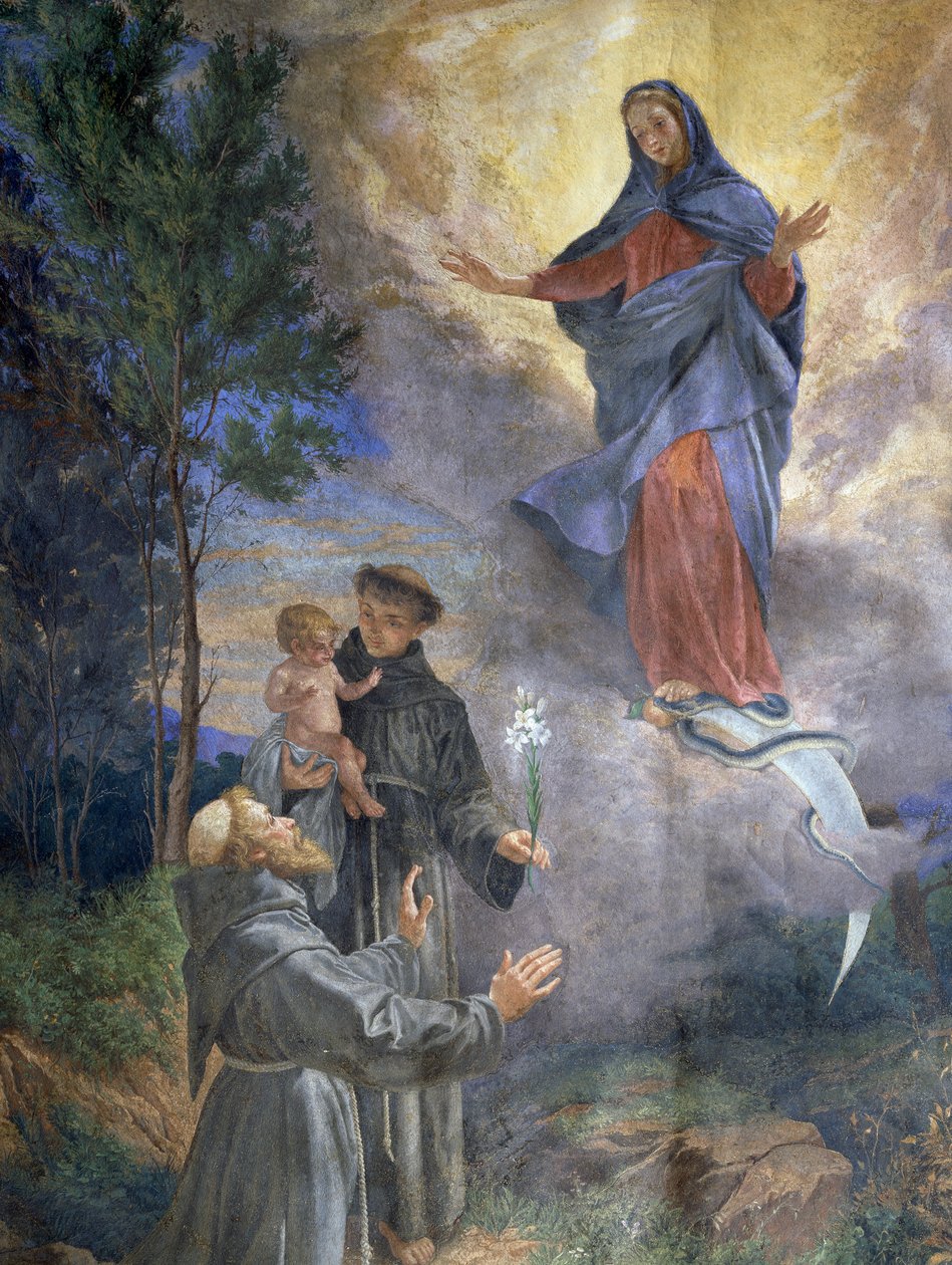 Zjevení Neposkvrněného početí svatému Františku z Assisi a svatému Antonínu Paduánskému od Cesare Mariani