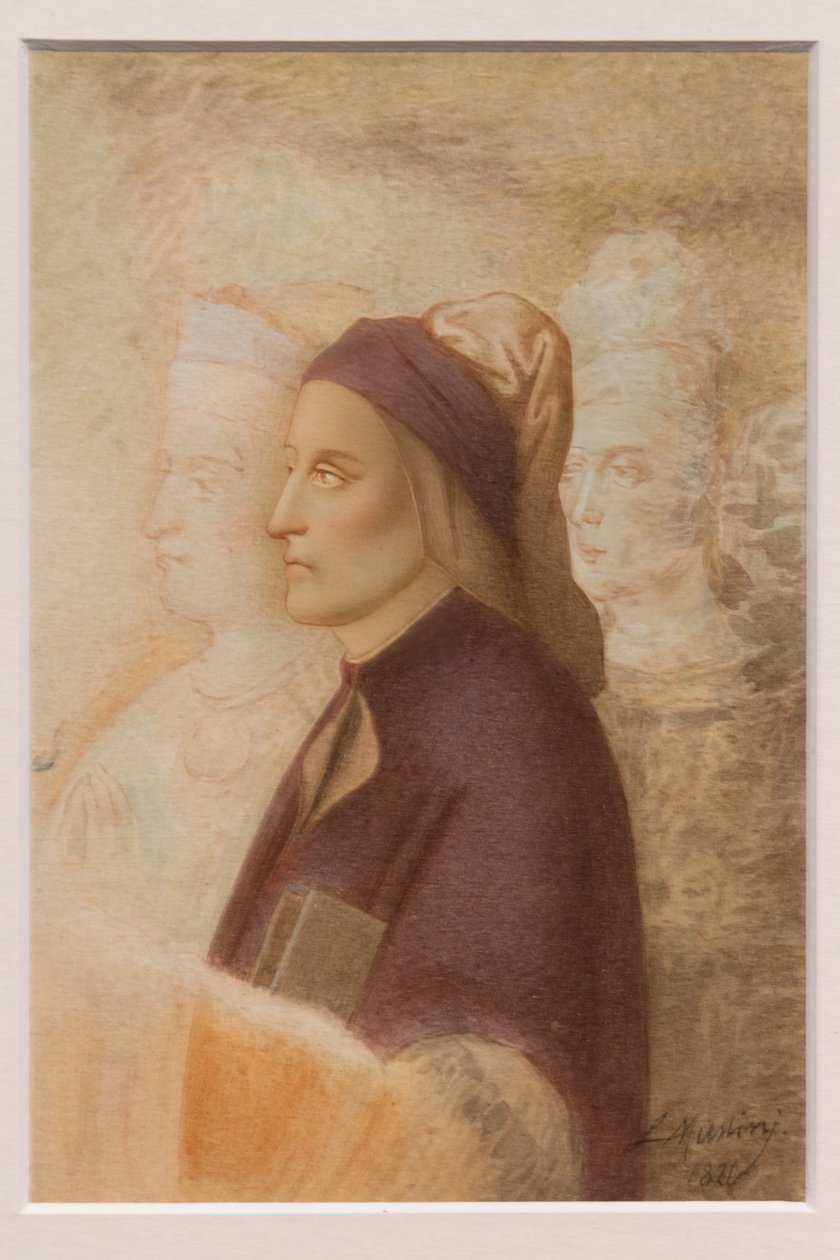 Dantův portrét, Cesare Mussini, kolem roku 1844 (akvarel na kartonu) od Cesare Mussini