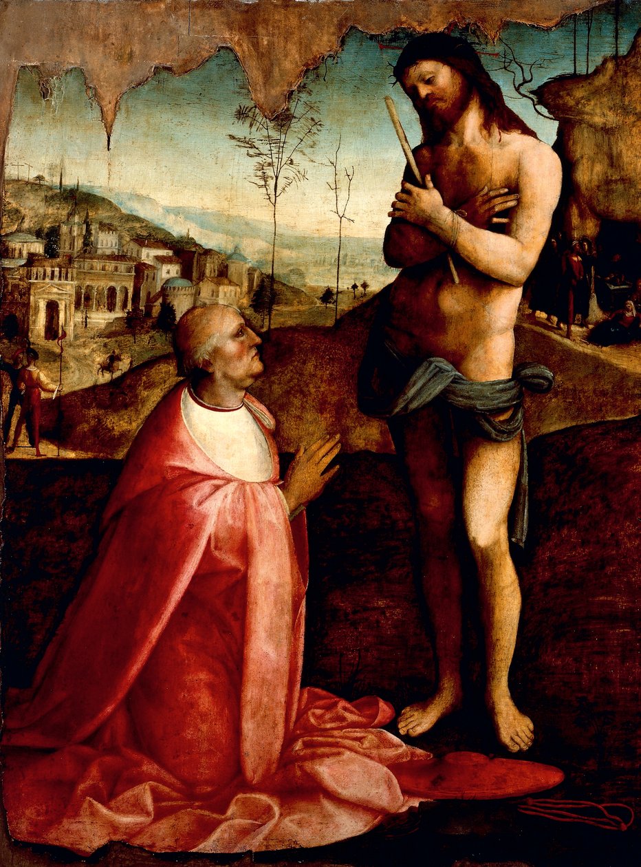 Kristus trpící a kardinál Oliviero Carafa v modlitbě, Cesare da Sesto (1477-1523) od Cesare da Sesto