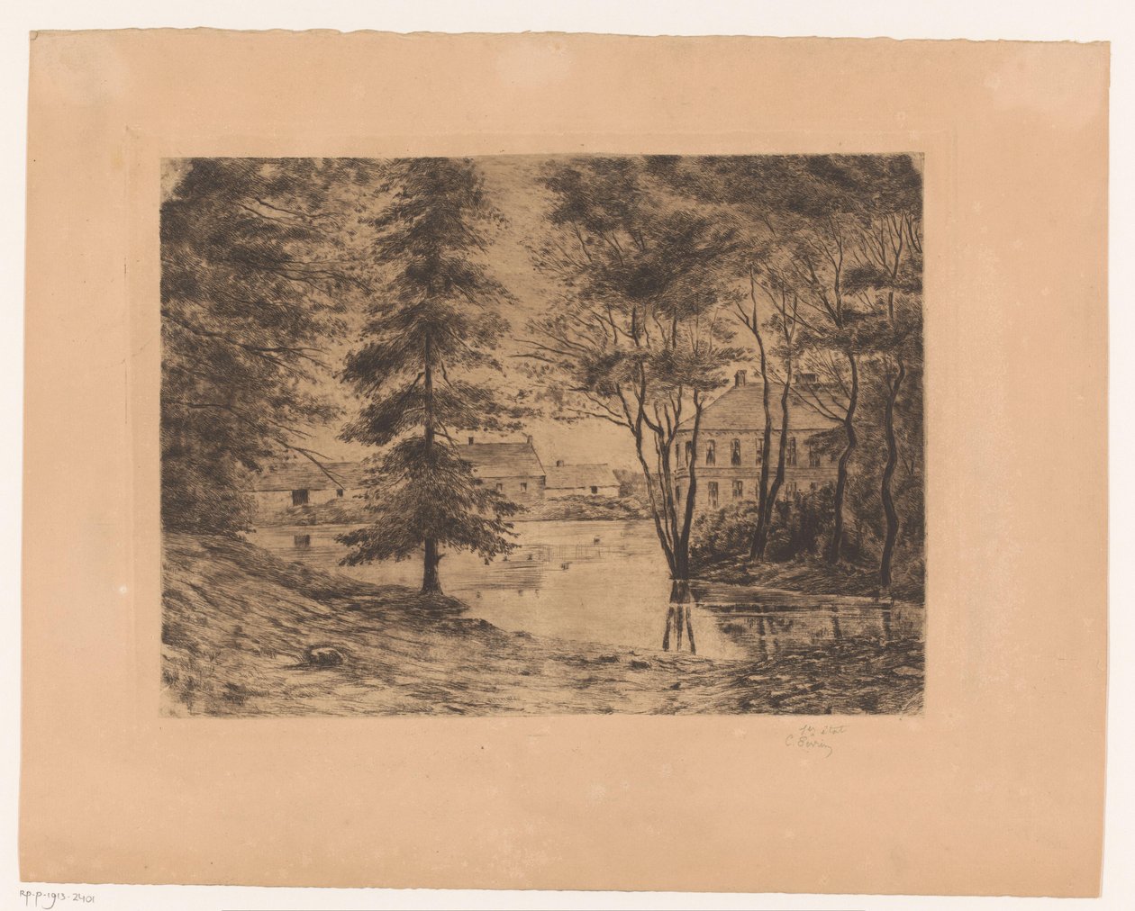 Pohled na hrad Ghlin od Ch. Perrin (signed by artist)