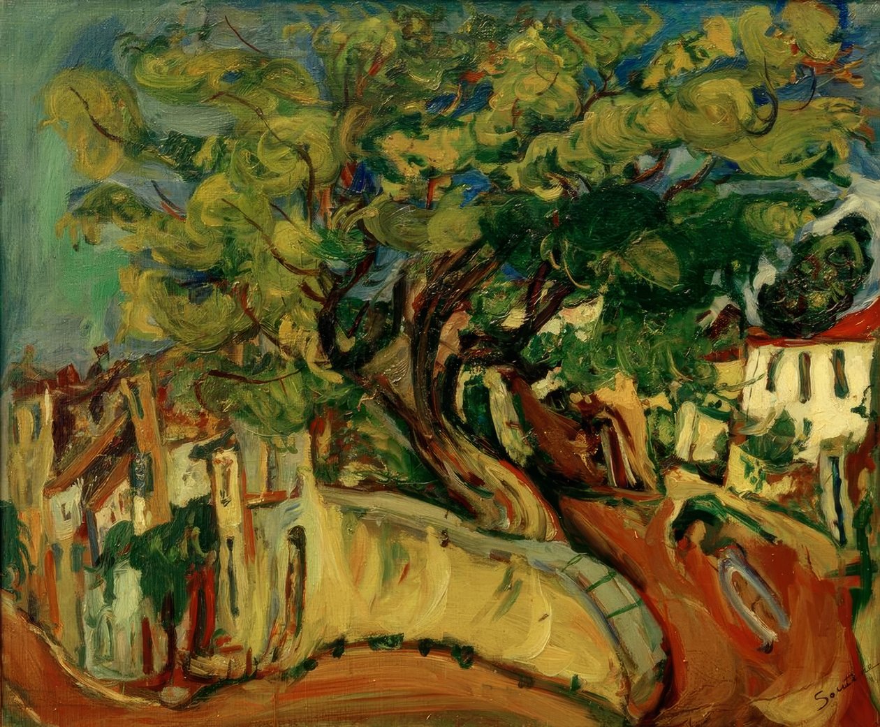 Ch. Soutine, krajina v Cagnes se stromem od Chaim Soutine