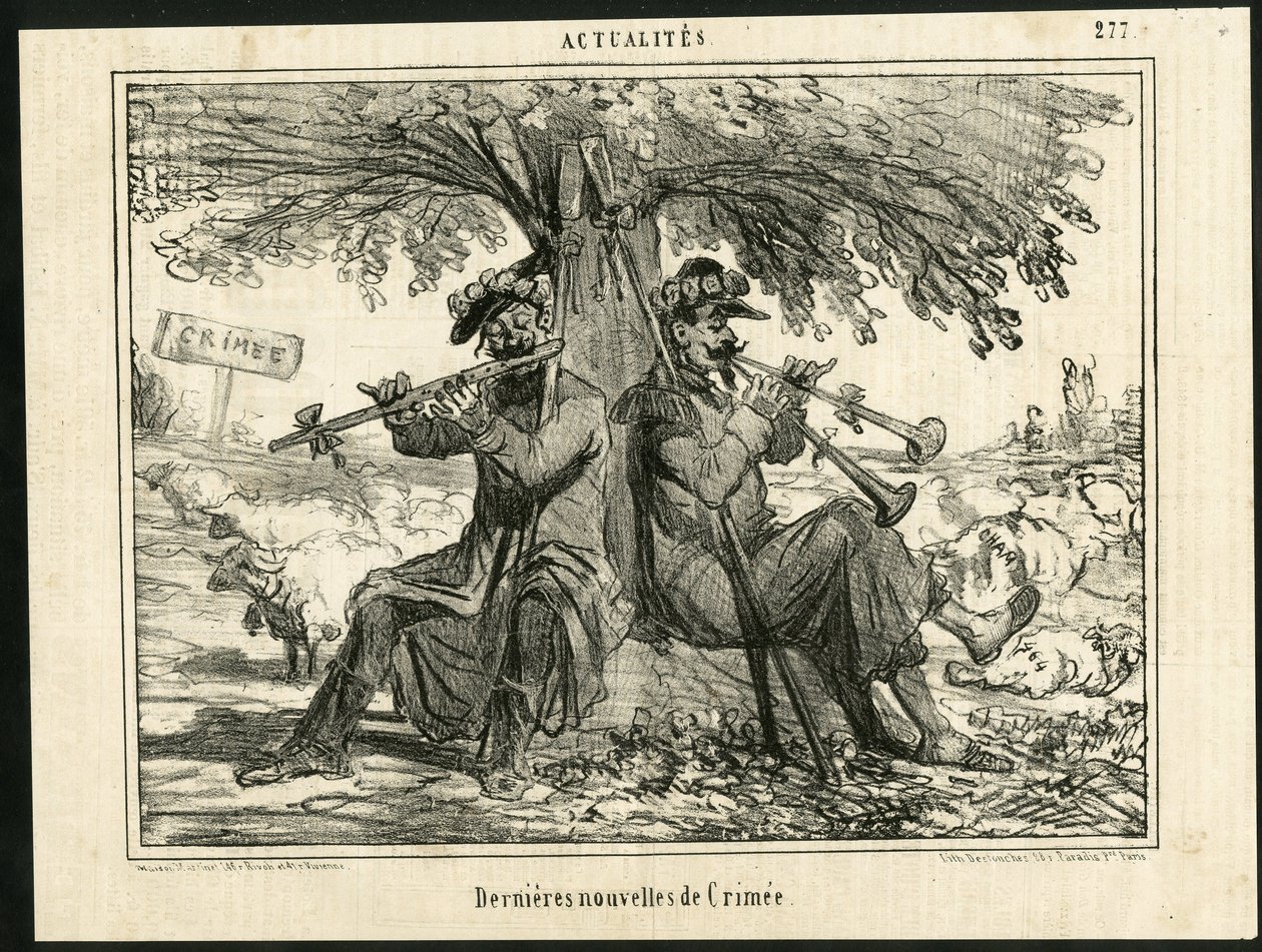 Ilustrace Chama (1819-1879) v The Charivari - Nejnovější krymské zprávy - Válka, hudba, krimi (Krymská válka) od Amédée de Noé