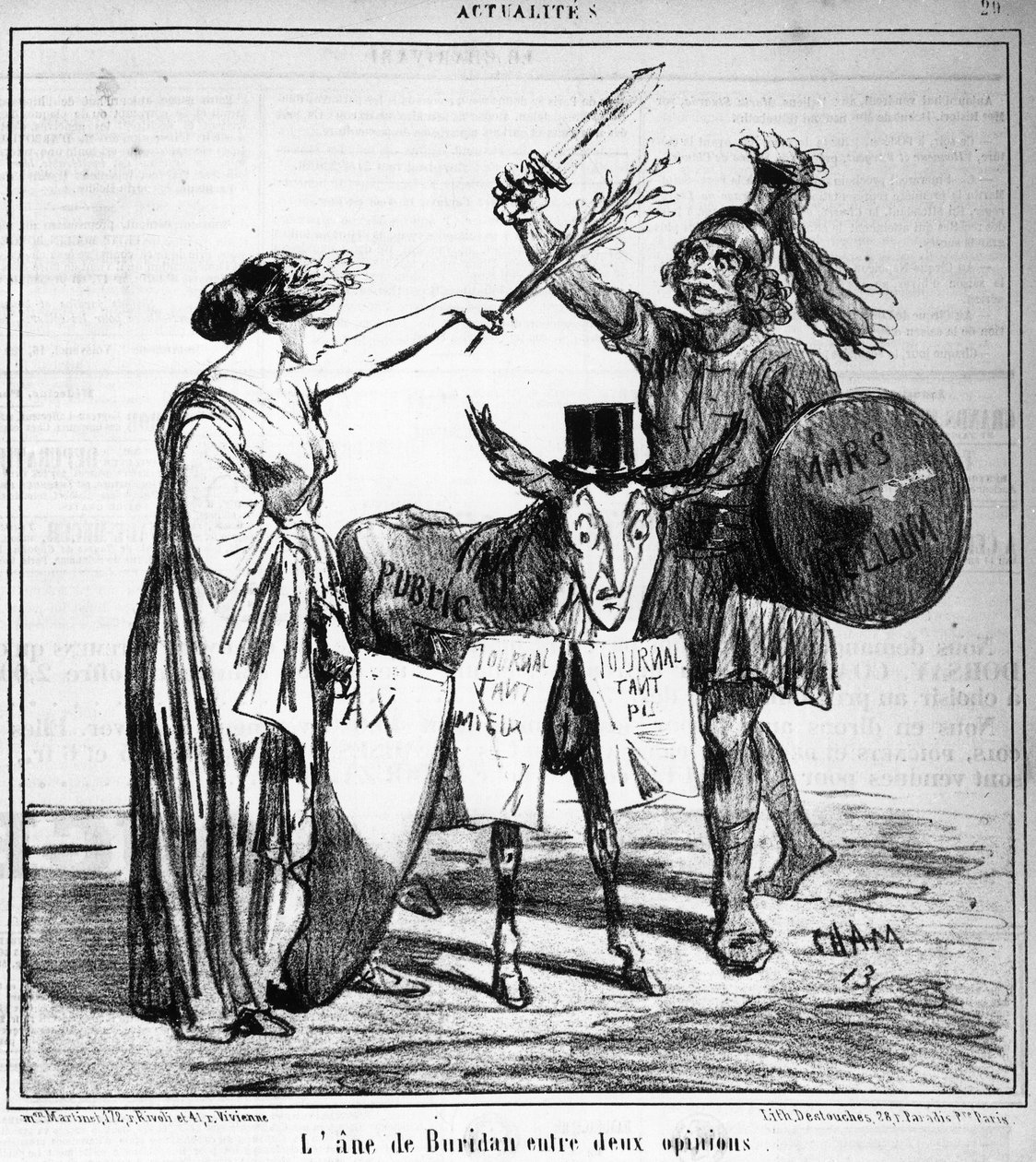 Buridanův osel mezi dvěma názory - od Chama, v “”Charivari”” z 29.4.1859. od Amédée de Noé