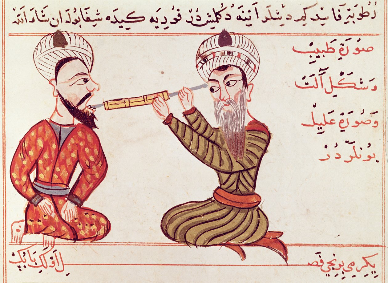 Paní Sup Turc 693 fol.28v Kauterizace pro bolesti zubů, 1466 od Charaf ed Din