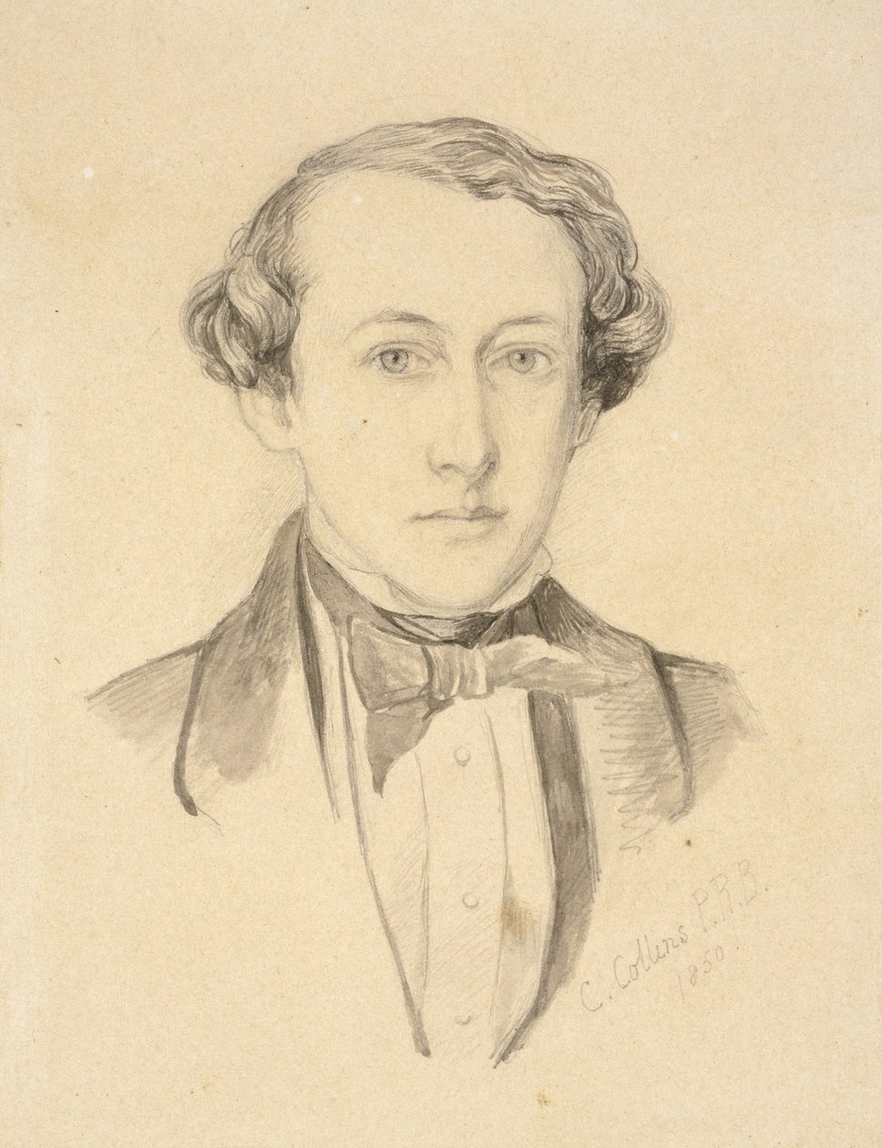 Portrét sira Johna Everetta Millaise, 1850 (grafit s akvarelem na odbarveném krémovém papíře) od Charles Collins