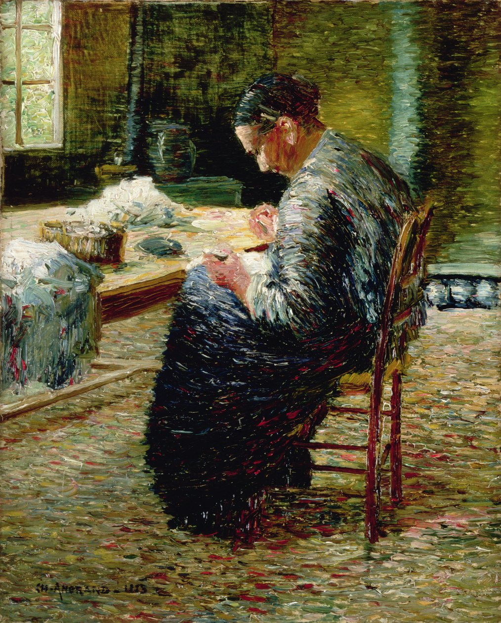 Portrét umělcovy matky Šití, 1885 od Charles Angrand