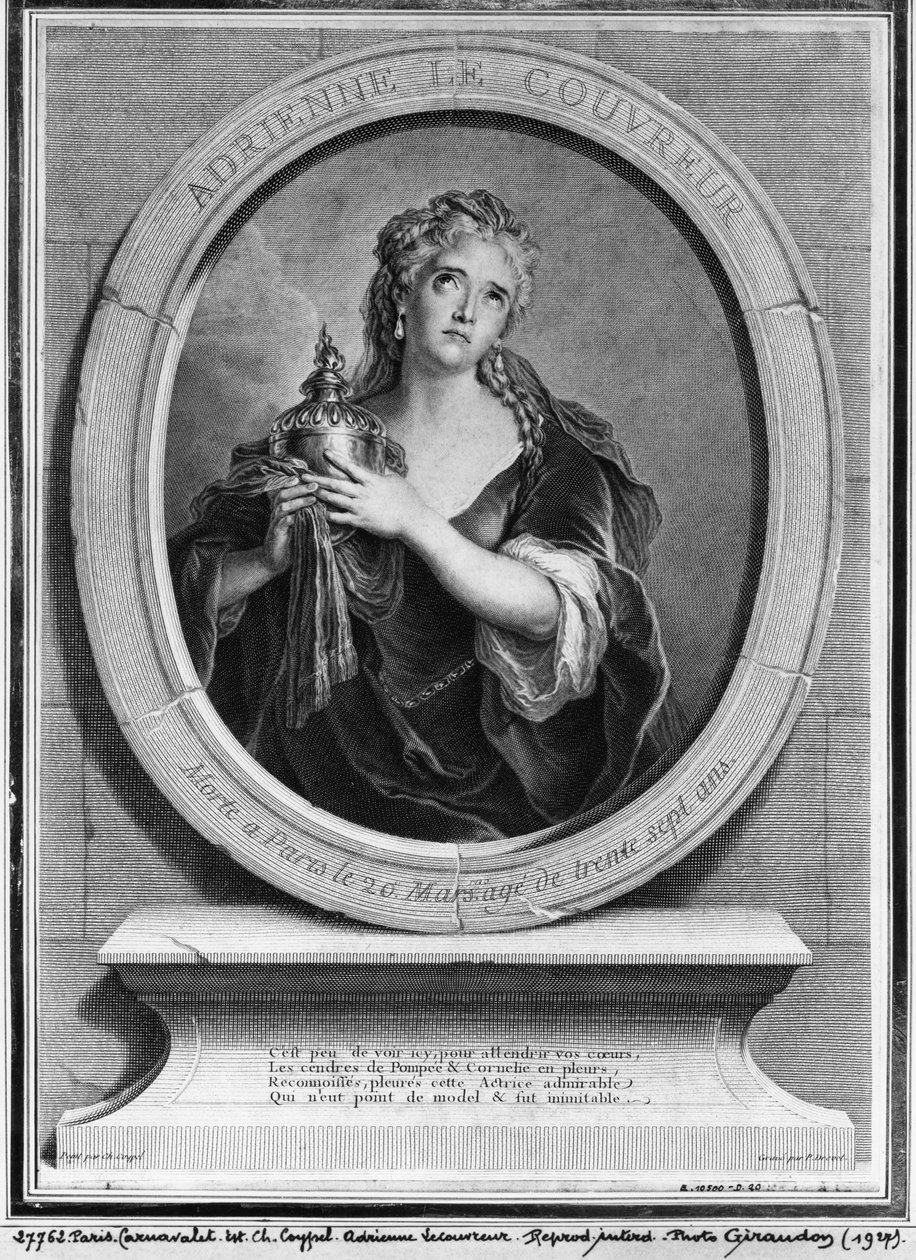 Adrienne Lecouvreur (1692-1730) vyryl Pierre Drevet od Charles Antoine Coypel