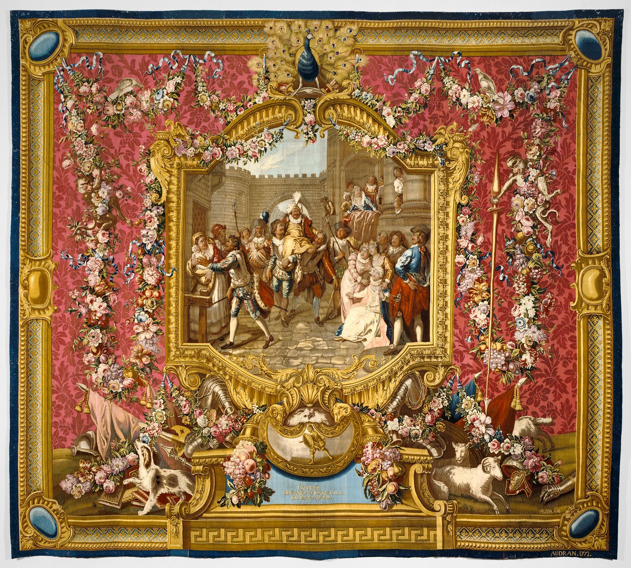 Sancho přijíždí na ostrov Barataria, 1772 (hedvábí a vlna) od Charles Antoine Coypel