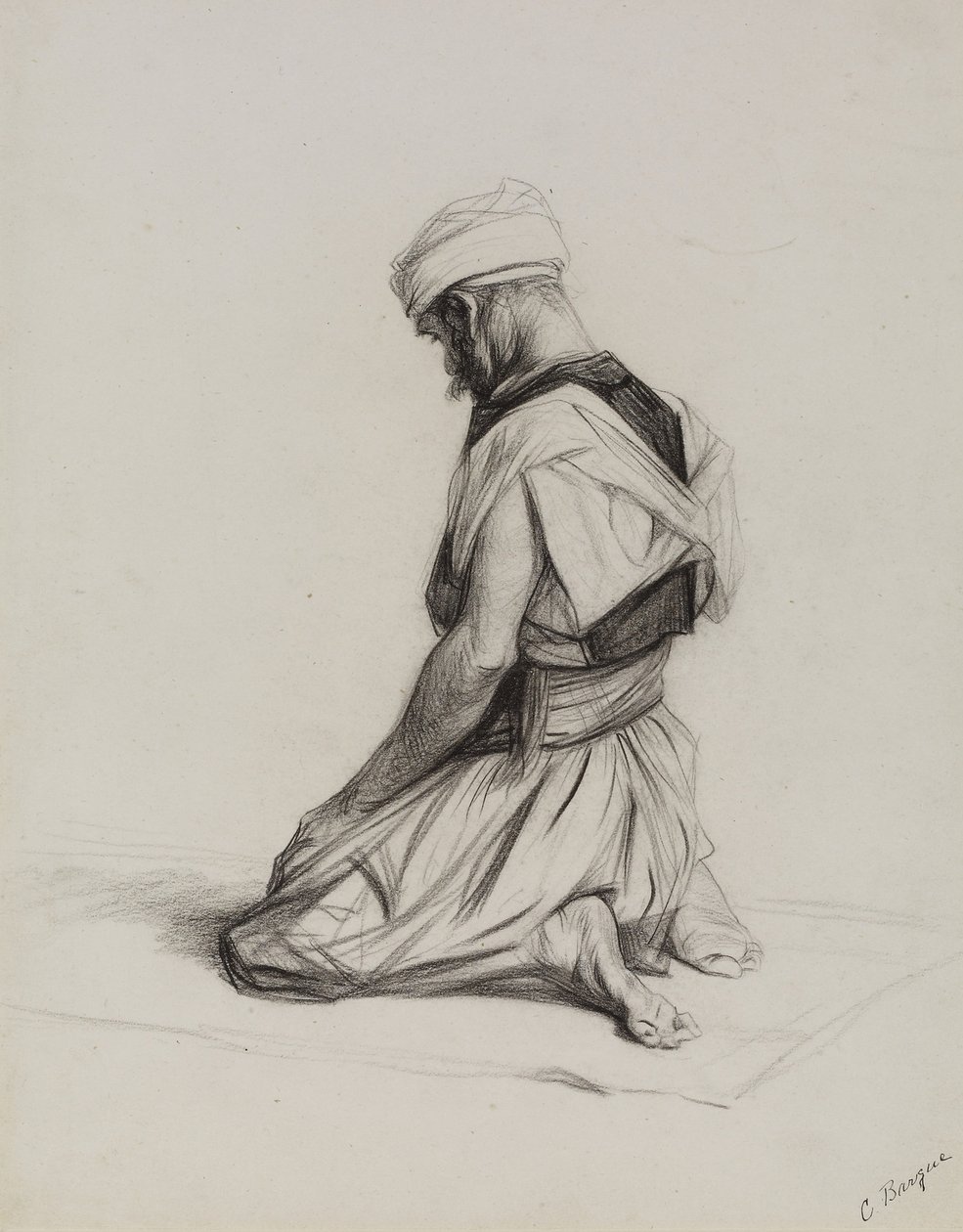 Muslim v modlitbě, 1883 (uhl na papíře) od Charles Bargue
