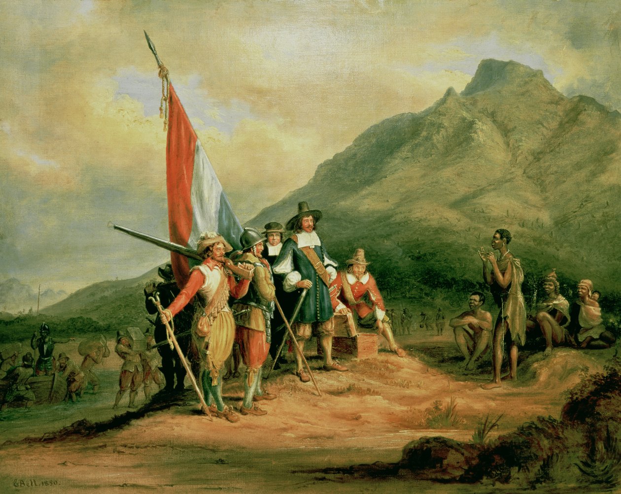 Vylodění Jana van Riebeecka (1619-77) 6. dubna 1652, 1850 od Charles Bell