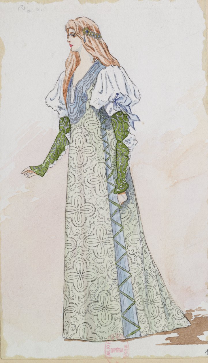 Kostýmní návrh Desdemona pro první představení Otello od Giuseppe Verdiho (1831-1901) v roce 1894 v Pařížské opeře, 1894 (pero, tužka a wc na papíře) od Charles Bianchini