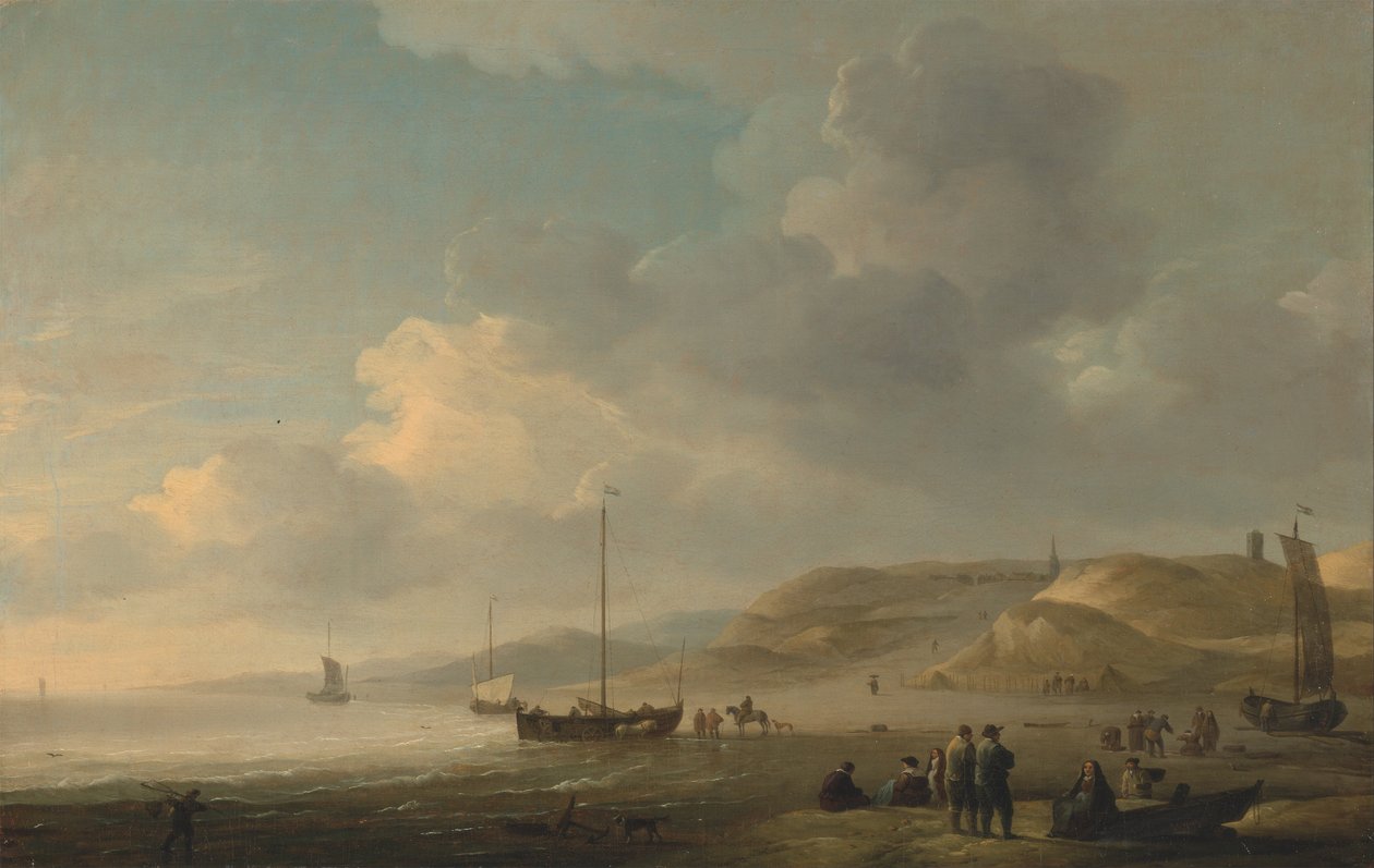 Pobřeží poblíž Scheveningenu s Fishing Pinks na pobřeží od Charles Brooking
