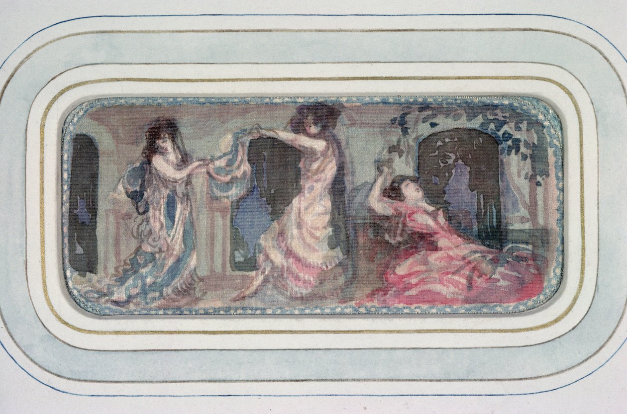 Dvě ženské postavy tančící v pokoji, další ležící od Charles Edward Conder