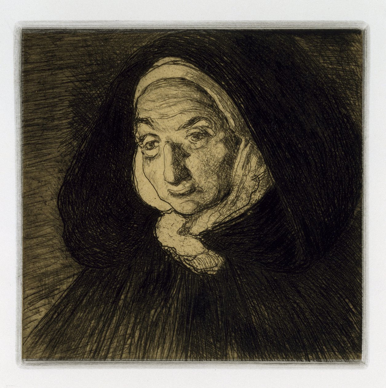 Breton Woman, the Lights of Saint-Jean, 1911 (lept a akvatinta na tkaném papíře) od Charles Cottet