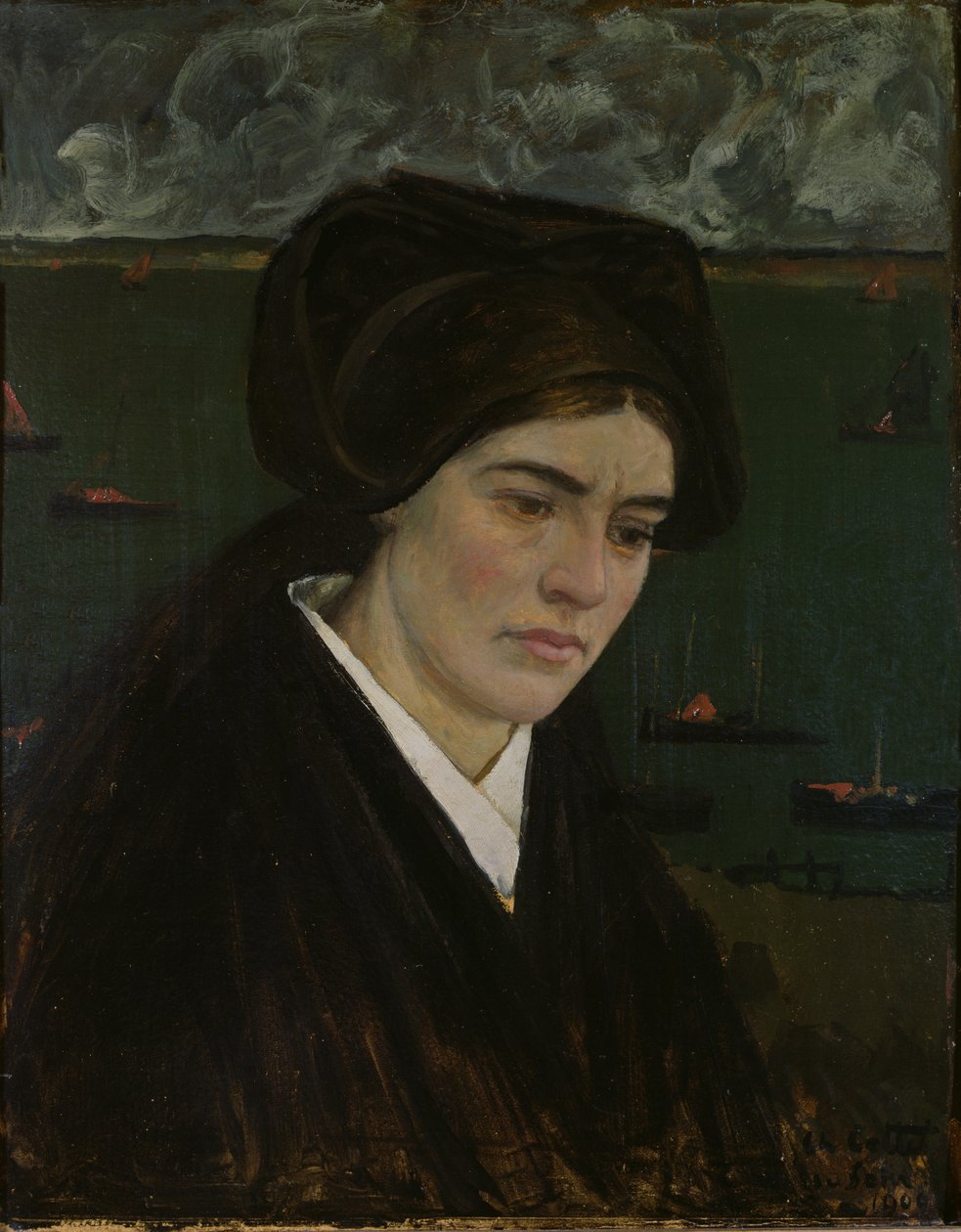 Mladá žena na Ile de Sein, 1909 (olej na kartě) od Charles Cottet