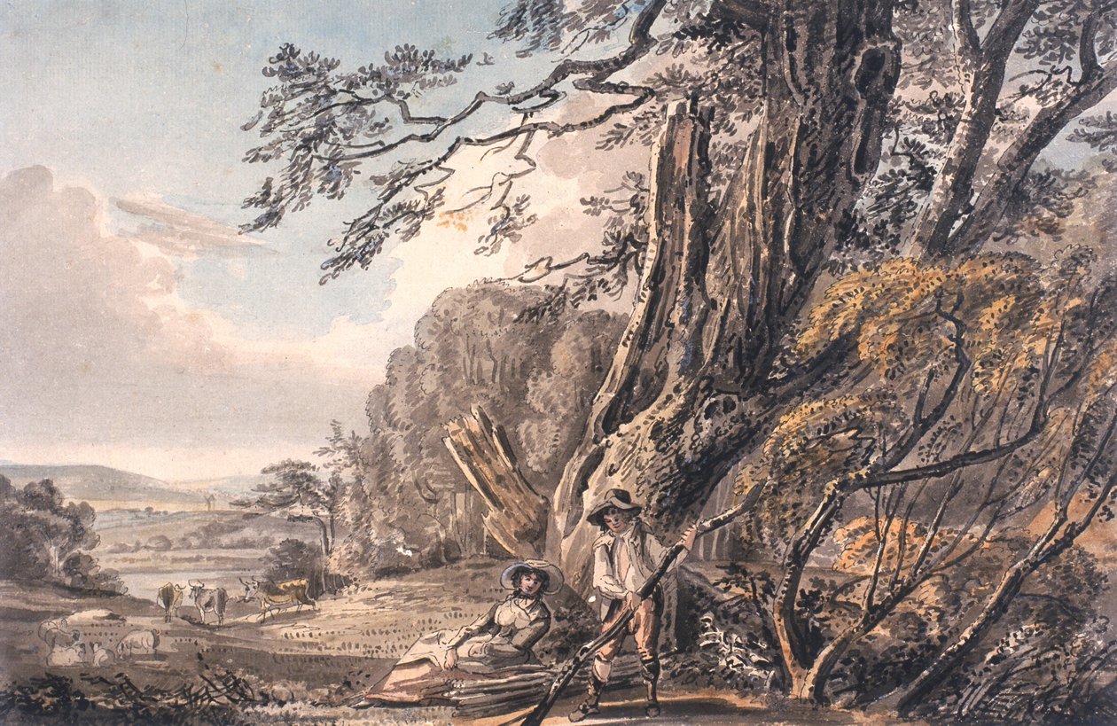 Krajina s postavami (tuš, tužka a čb na papíře) od Charles D. Waller
