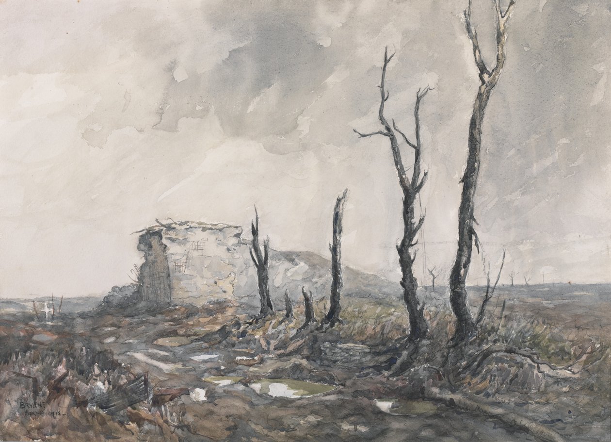 Gibraltar, pevný bod, Pozieres, 1918 (wc a dřevěné uhlí na papíře) od Charles David Jones Bryant