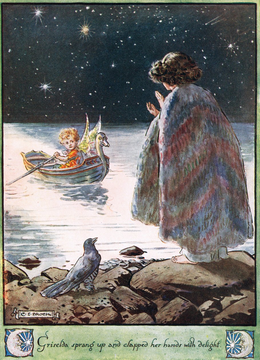 Griselda vyskočila a slastně zatleskala rukama, ilustrace z „The Cuckoo Clock“ od paní Molesworthové, vydané nakladatelstvím Macmillan v roce 1930 od Charles Edmund Brock