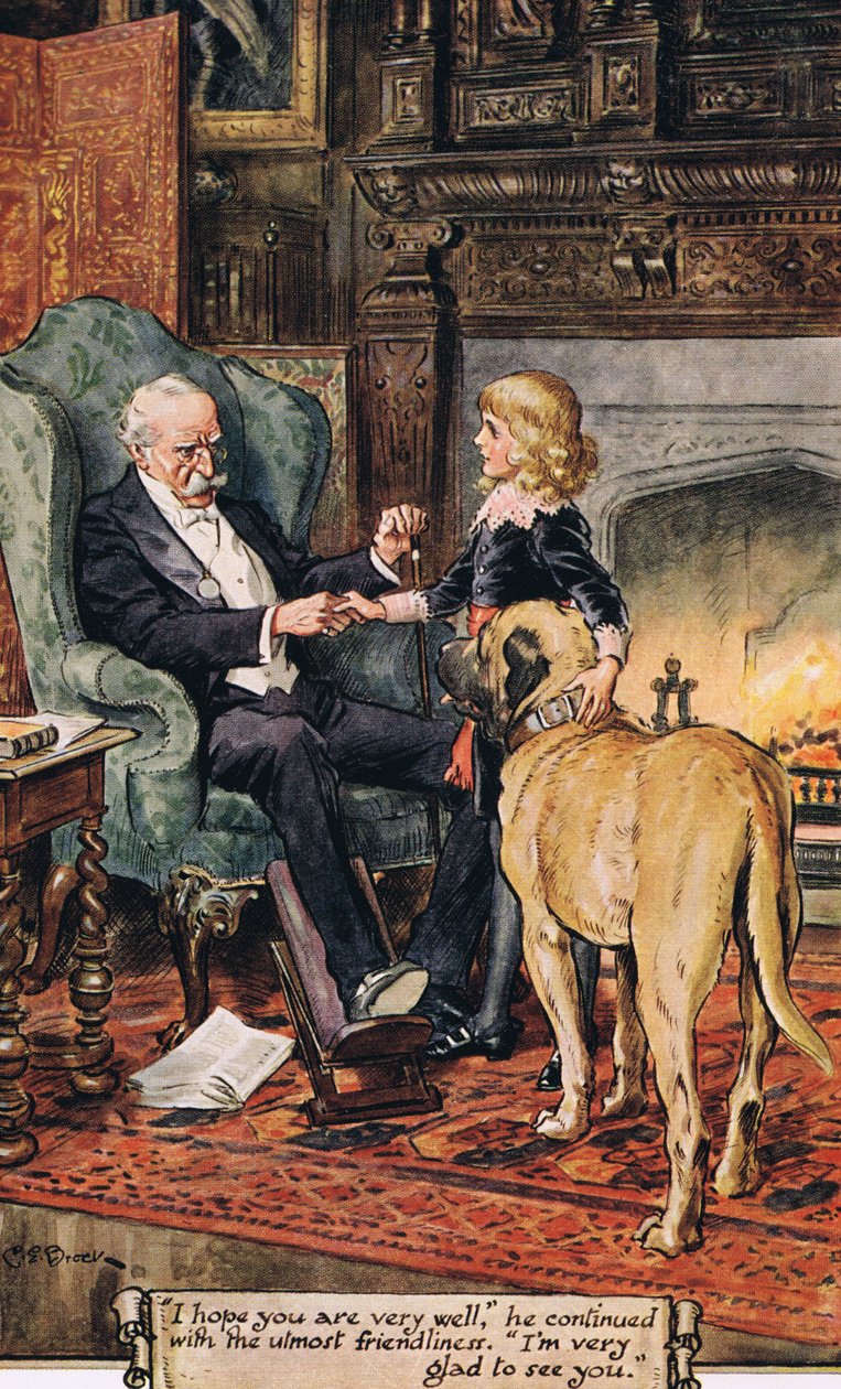 "Doufám, že se máš velmi dobře," pokračoval s maximální přátelskostí, "Jsem velmi rád, že tě vidím", 1936 od Charles Edmund Brock