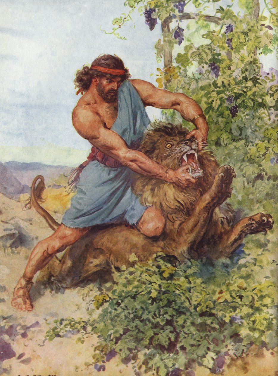 Samson uchopil lva a roztrhal ho na kusy od Charles Edmund Brock