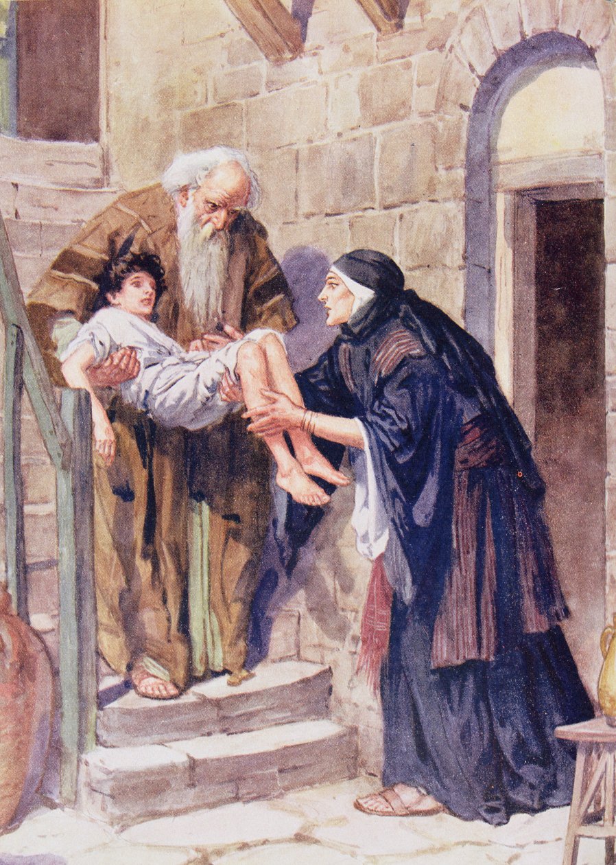„Vidíš“, řekl Eliáš „Tvůj syn žije“, ilustrace z „Through the Bible“, vydané v roce 1928 od Charles Edmund Brock