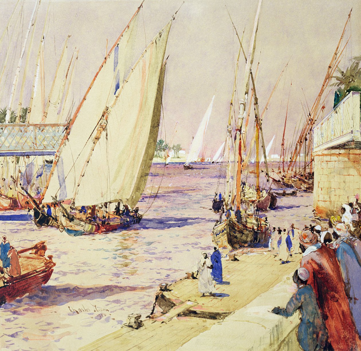 Felucca na obchodní cestě, 1910 (pero, tuš a čb na papíře) od Charles Edward Dixon