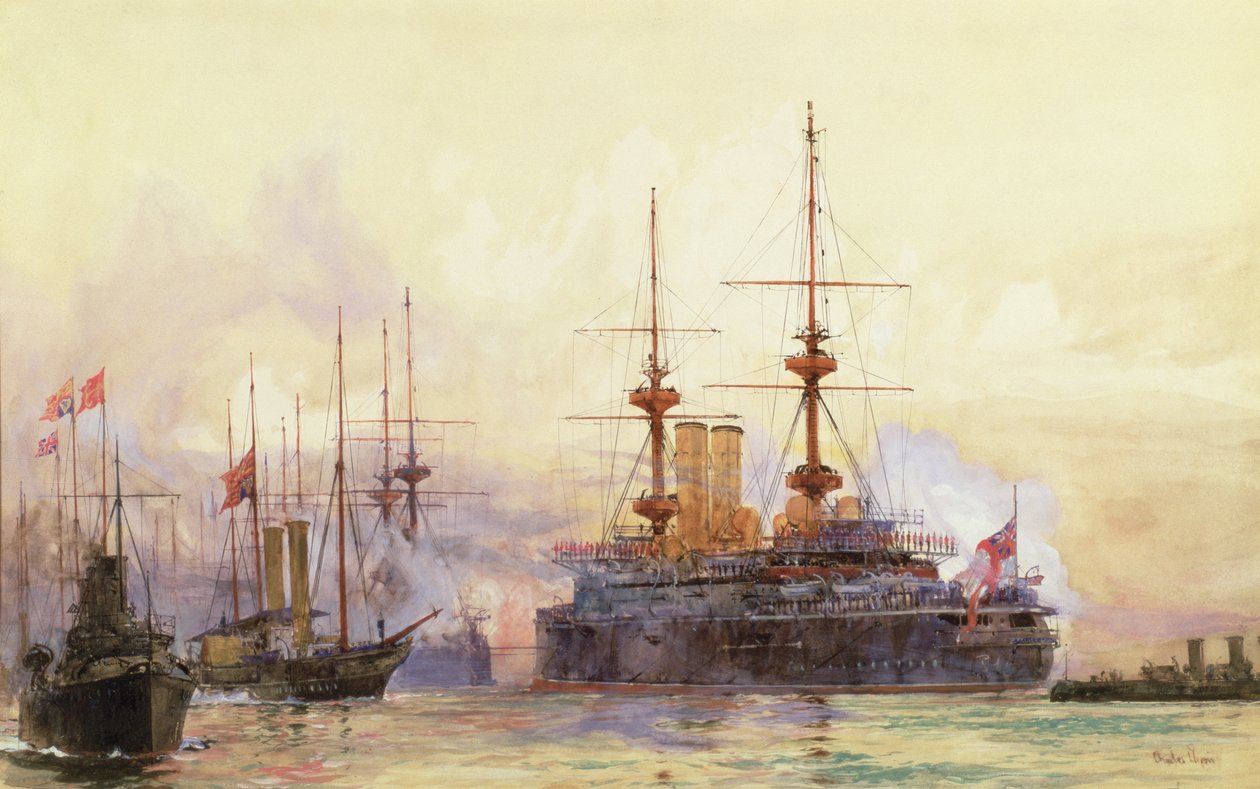 Princ George v Spitheadu. Námořní Requiem královny Viktorie od Charles Edward Dixon
