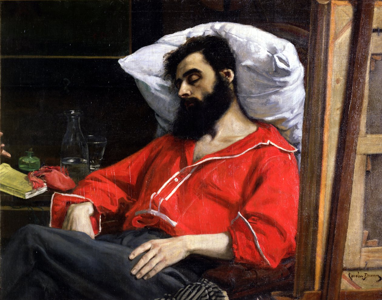 Rekonvalescent neboli The Wounded Man, detail vystřižený umělcem z „The Visit to the Revalescent“, kolem roku 1860 od Charles Emile Auguste Carolus Duran
