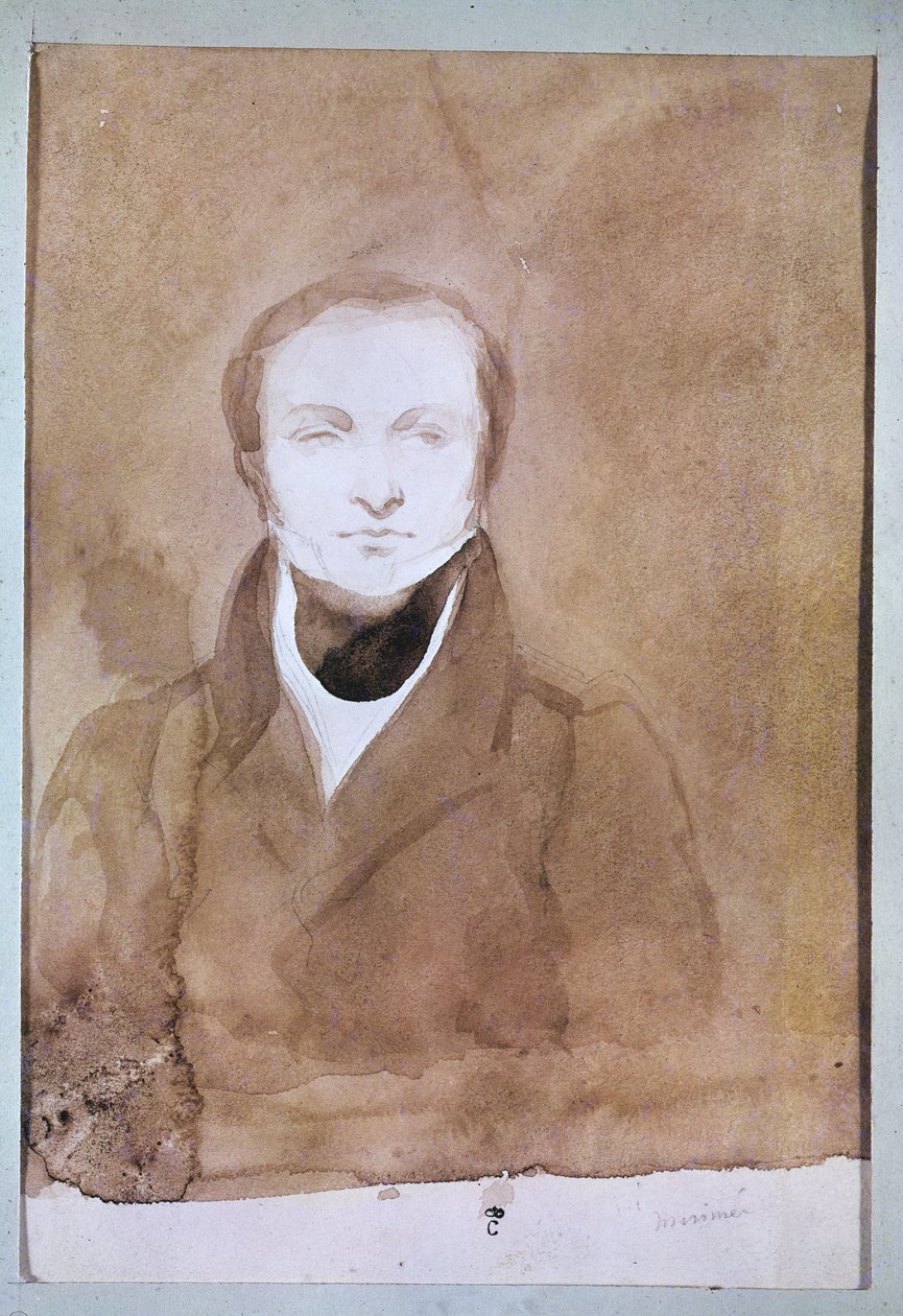 Portrét Prospera Merimeeho (1803-70) (pero a tuš s čb na papíře) od Charles Emile Callande de Champmartin