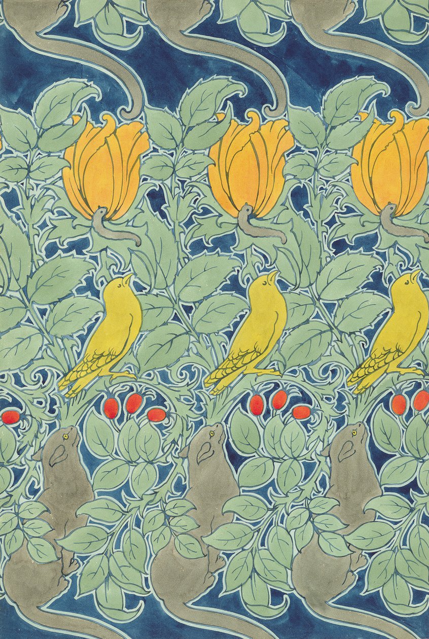 Textilní design „Nechte nás kořist“ (wc a tužka na papíře) od Charles Francis Annesley Voysey