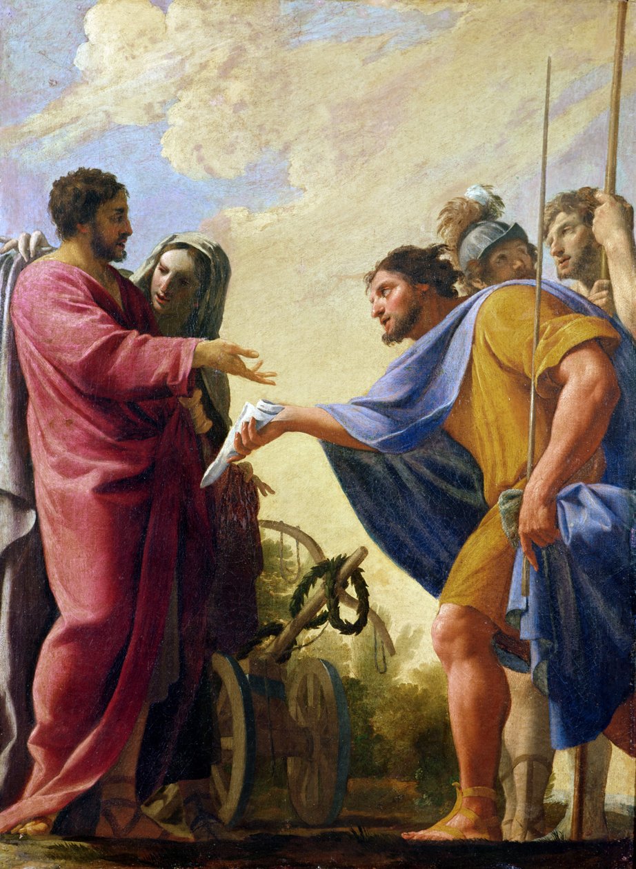 Scéna ze života Cincinnatus. Cincinnatus se vrací do pluhu zdobený vavřínovým věncem, 1799 od Charles Francois Poerson