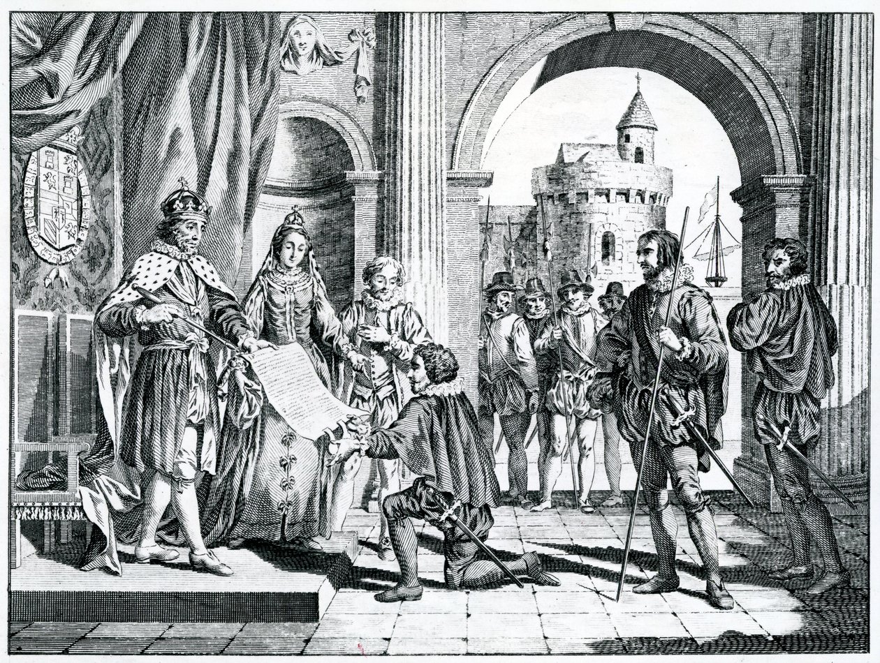 Kryštof Kolumbus (1451-1506) podává zprávu o svém objevení Ameriky španělskému králi a královně od Charles Grignion
