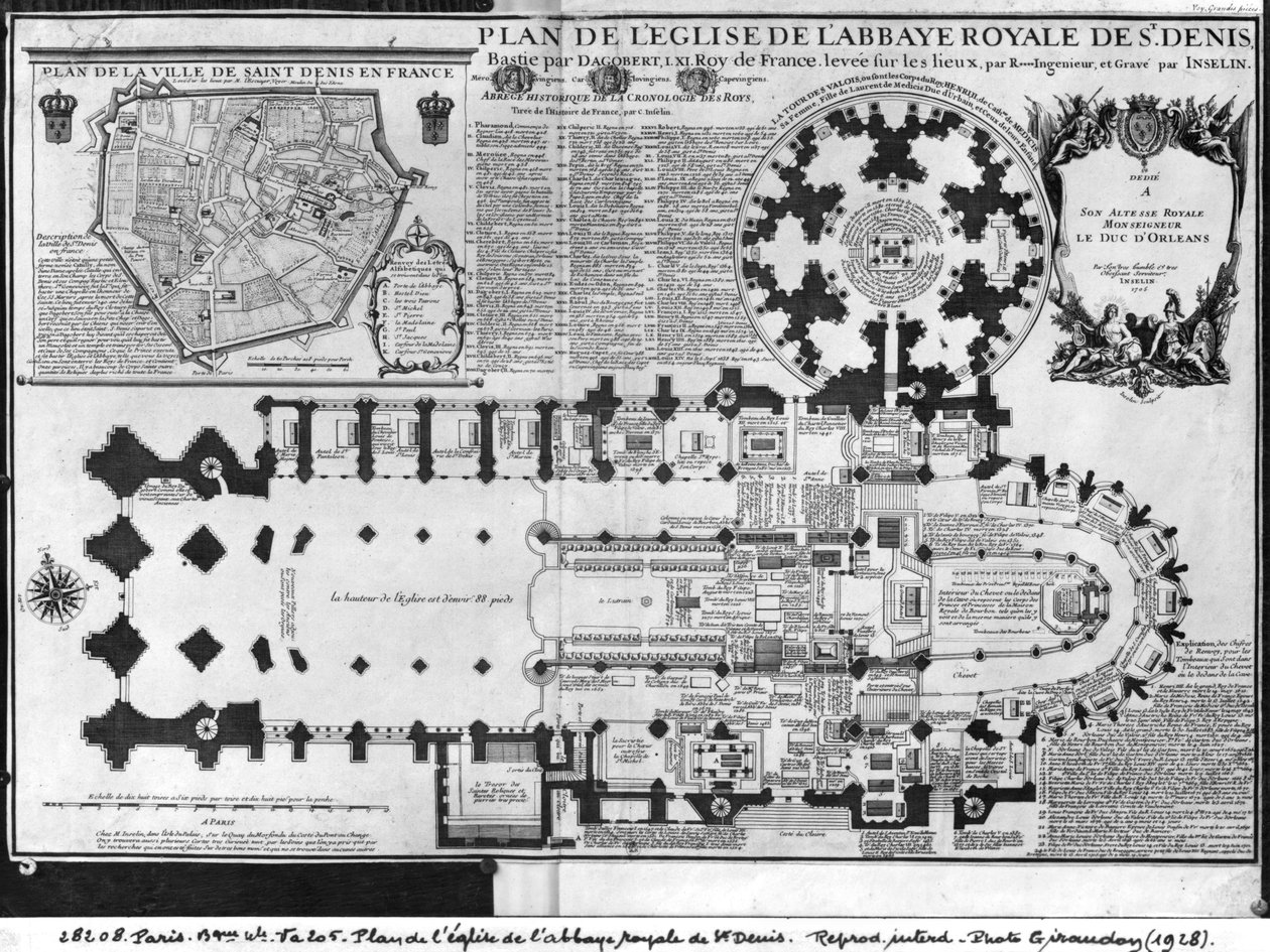 Plán kostela královského opatství St. Denis s věží Valois, 1705 (viz také 414687) od Charles Inselin