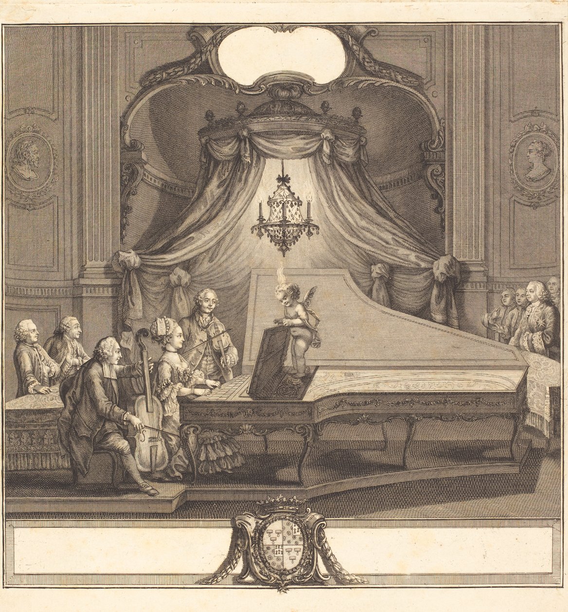 Le concert mecanique, rytina Joseph de Longueil, 1769 (lept a rytina) od Charles Joseph Dominique Eisen